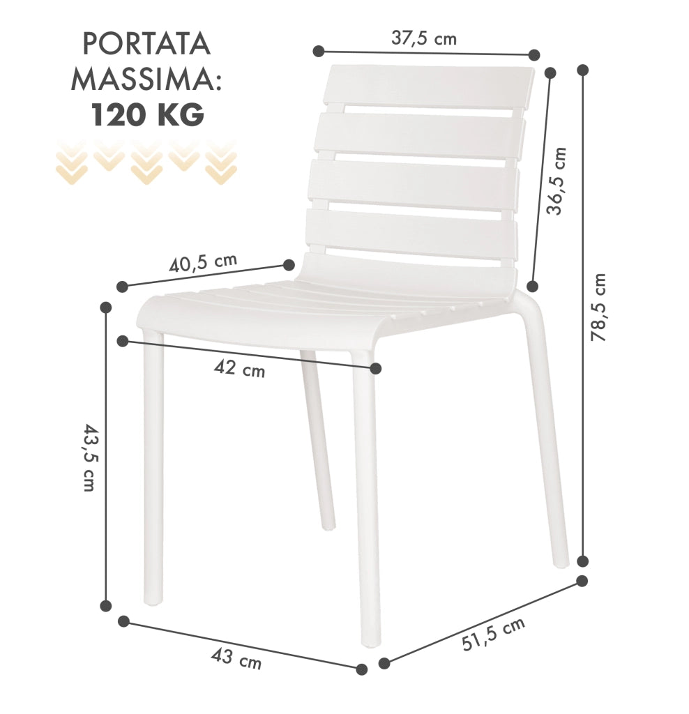 Set 4 Sedie In Polipropilene e Fibra Di Vetro Sedia Cucina Trattamento Uv Antiscolorimento Giardino Interno Esterno Moderne Robuste Resistenti Seduta Terrazzo Soggiorno Bar Ristorante Impilabili Nina-Bianco