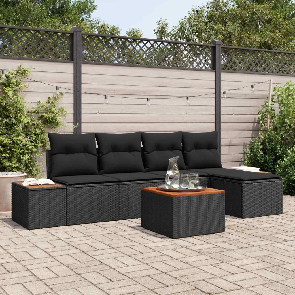 Set Divano da Giardino con cuscino 6 pcs Nero Polyrattan 3356738