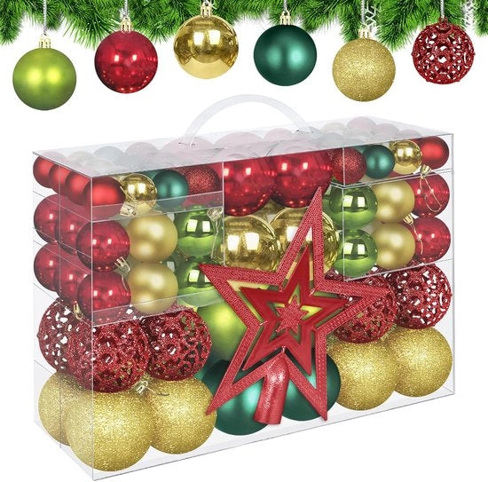 Decorazioni per albero di Natale (101 pezzi) Decorazioni per albero di Natale in plastica, Set di decorazioni per albero di Natale, Decorazioni per albero di Natale, Decorazioni per albero di Natale a tema rosso e verde