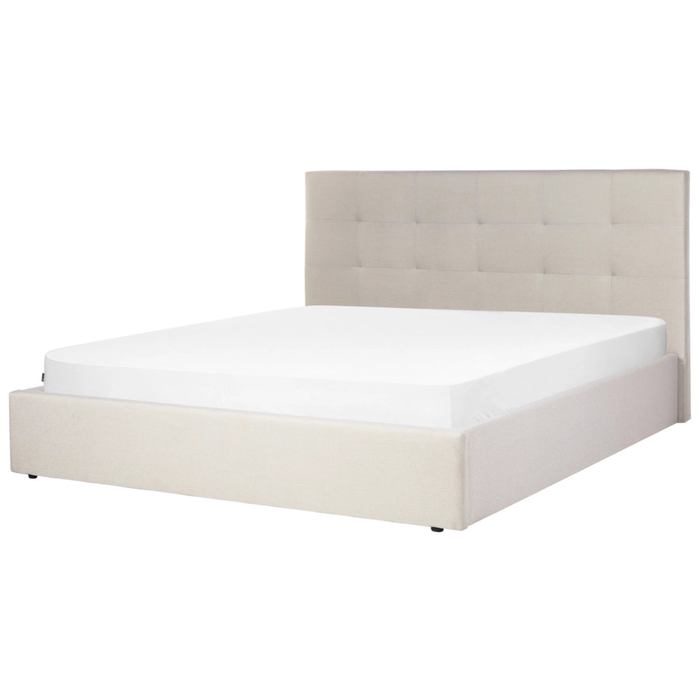 Letto matrimoniale con contenitore portaoggetti e testiera imbottita 180x200 cm in tessuto di poliestere stile moderno
