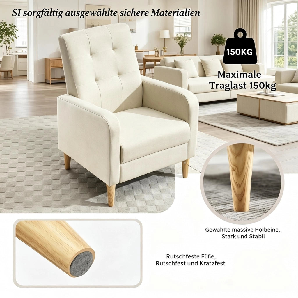 POLTRONA imbottita 68 x 90,5 x 73,5 cm Beige in lino e legno massello