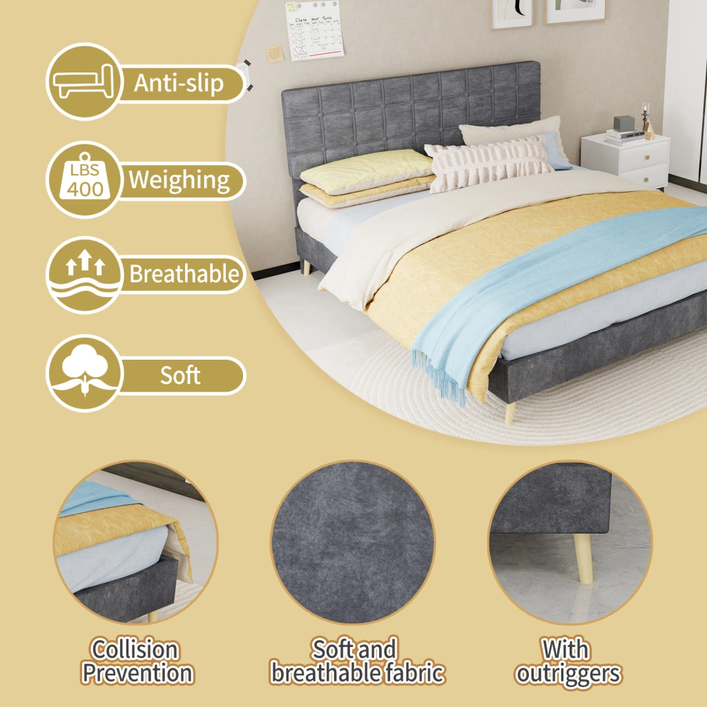 Letto matrimoniale rivestito in velluto grigio 160x200 cm