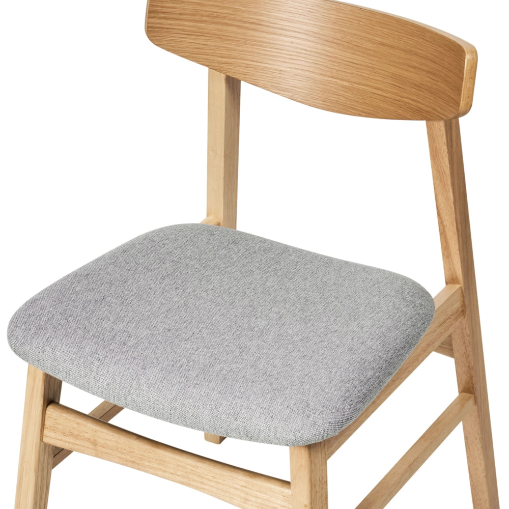 Set di 2 sedie da pranzo in tessuto grigio e struttura in legno chiaro retrò senza braccioli con seduta