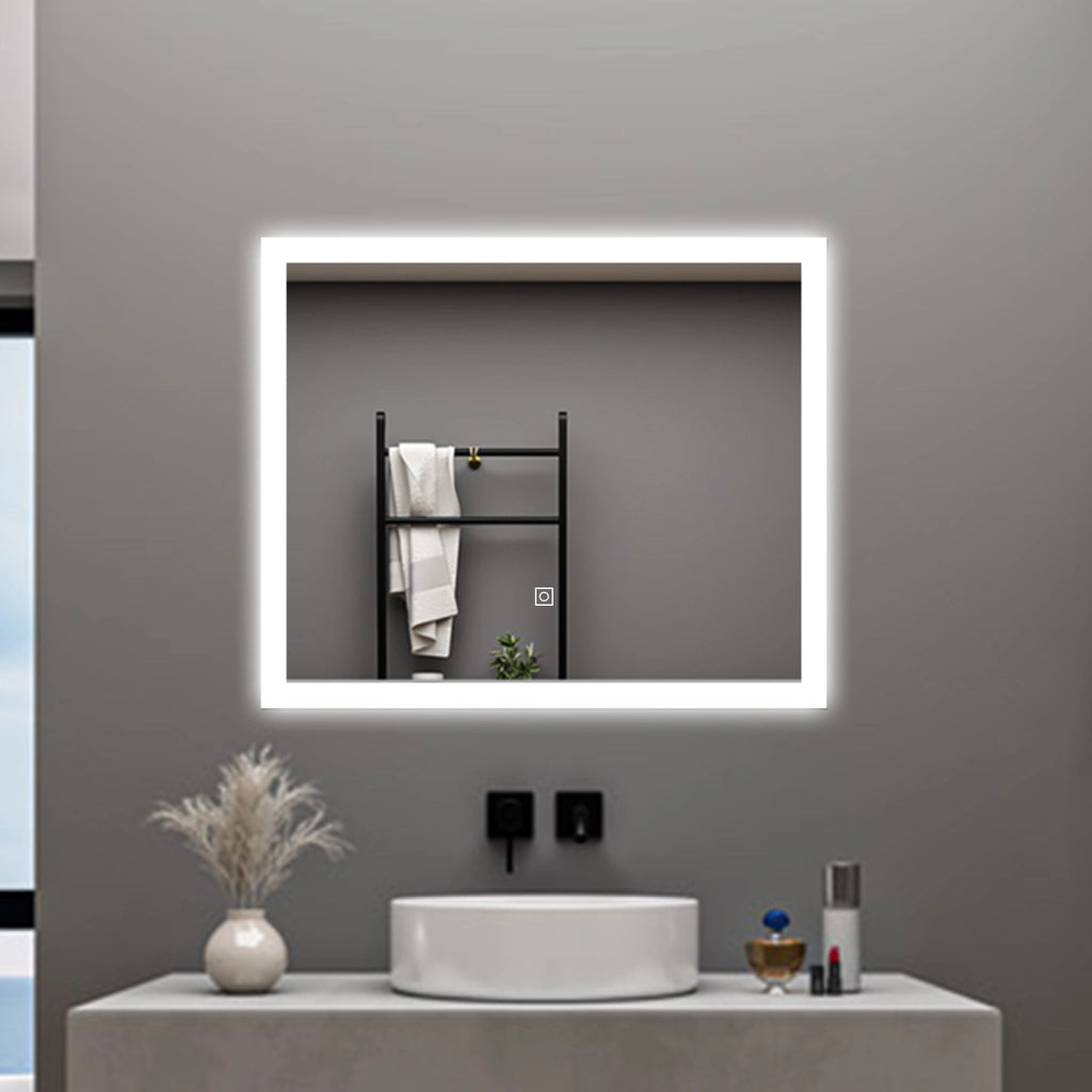 AICA Specchio da bagno  90 x 70 cm, dimmerabile, Funzione Memoria, antiappannamento, 3 colori