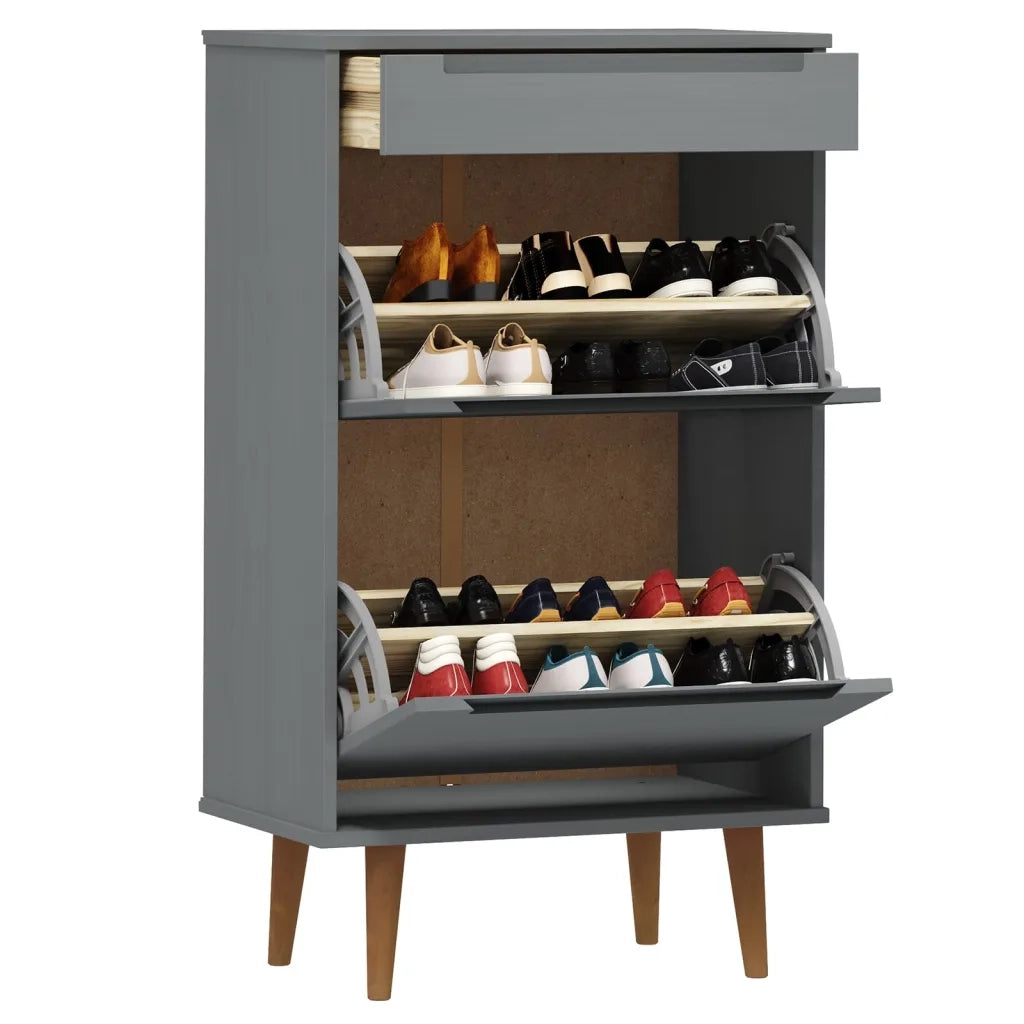 Scarpiera | Mobile per scarpe MOLDE Grigia 59,5x35x103 cm in Legno Massello di Pino