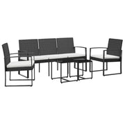 Set da Pranzo da Giardino 5 pz | Set Salotto da Giardino Nero con Cuscini in Rattan PP