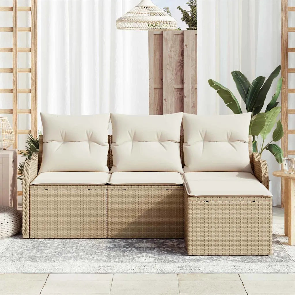 Set Divano da Giardino con archiviazione 4 pz | Set Salotto da Giardino Beige polyrattan