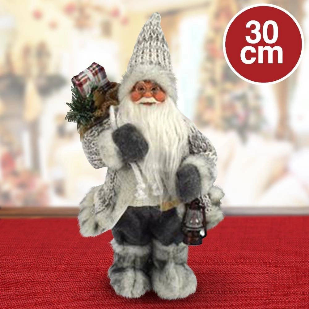 Trade Shop - Babbo Natale Nordico 30 Cm Con Vestiti In Lana E Peluche Decorazioni Natalizie -