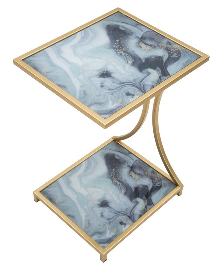Tavolinetto Glam Level 40x35x60 cm in Ferro MDF e Vetro Oro e Multicolor