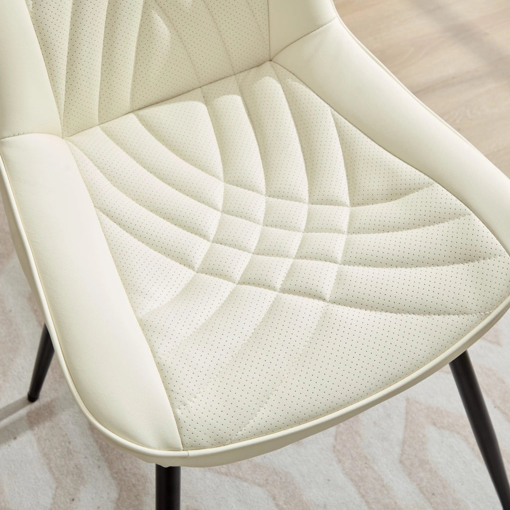 Sedia da pranzo, set da 2, ecopelle, motivo trapuntato 3D, gambe in metallo, bianco crema