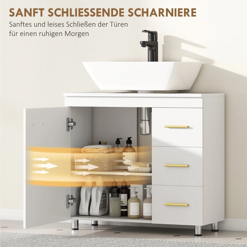 Mobiletto da bagno a 3 ripiani, in MDF e truciolato, colore bianco.