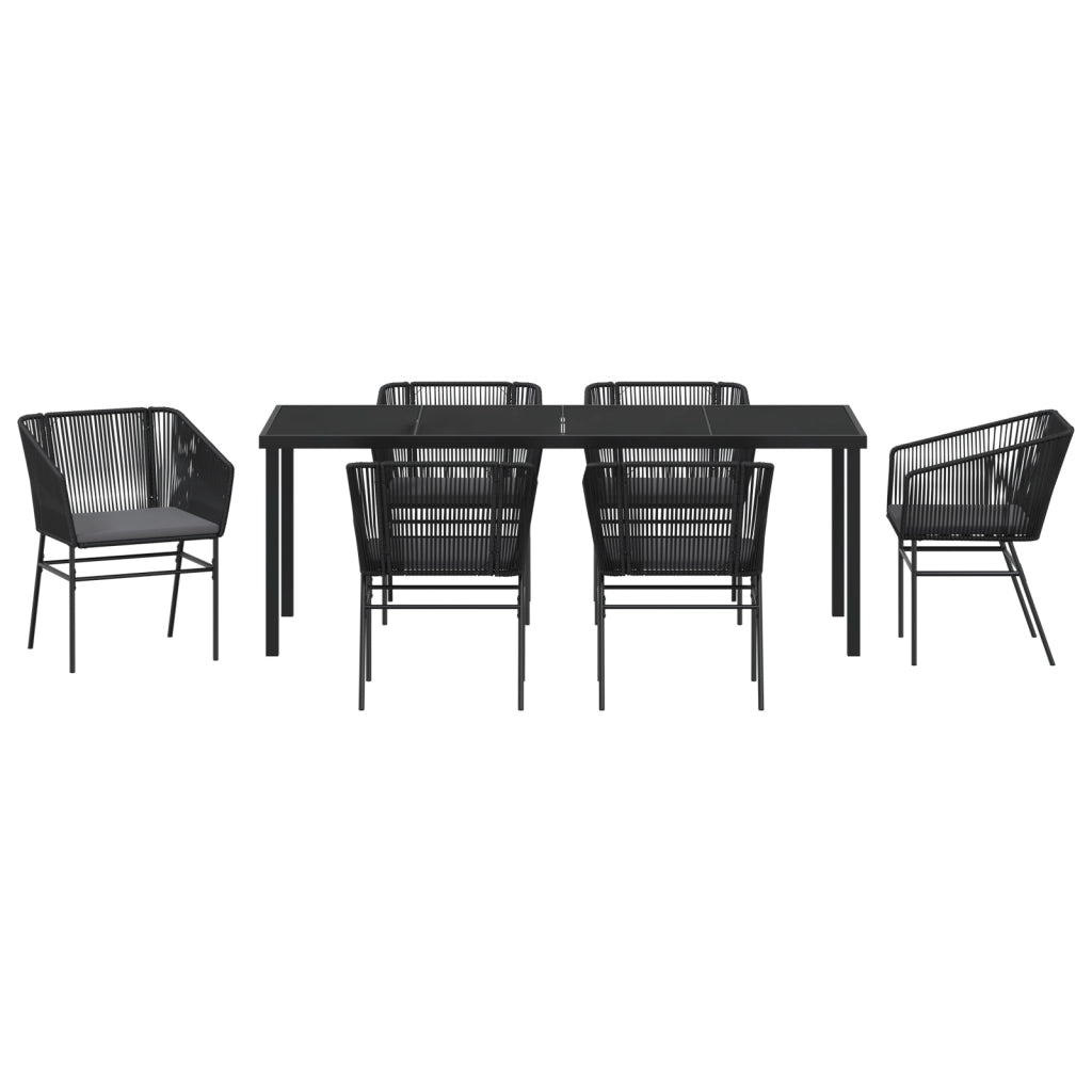 Set di Pranzo da Giardino 7 Pezzi con Cuscini Nero Polyrattan
