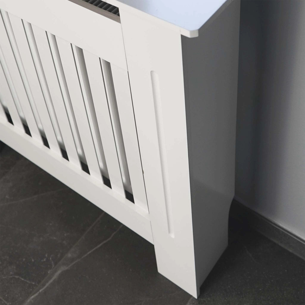 Toboli Copritermosifone in MDF bianco 112x19x82cm Copricalorifero a doghe