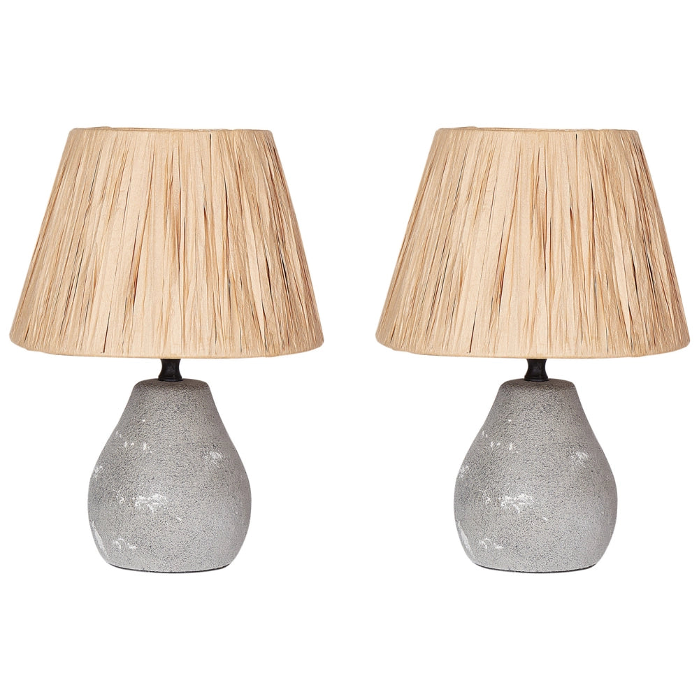 Set di 2 lampade da tavolo in ceramica con paralumi a cono in carta, effetto anticato grigio camera da letto soggiorno
