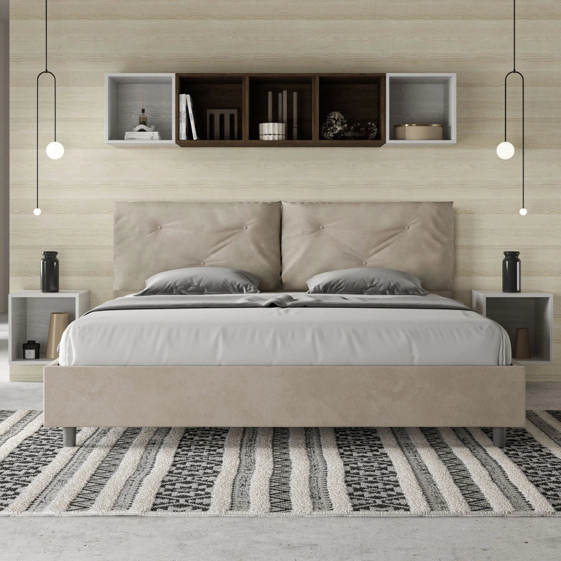 Letto imbottito Matrimoniale 200x200 cm Large - Con rete,Microfibra,Sabbia