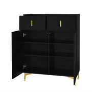Credenza con 2 Ante e 2 Cassetti; Ripiani Regolabili e Push-to-open; Stile Moderno; in Pannello Truciolare; 83×35×101 cm; Nero