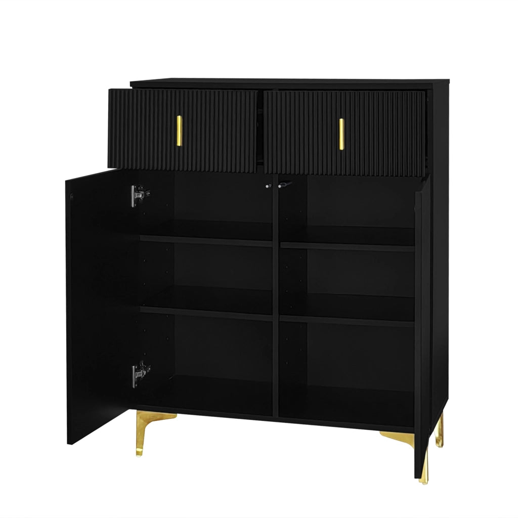 Credenza con 2 Ante e 2 Cassetti; Ripiani Regolabili e Push-to-open; Stile Moderno; in Pannello Truciolare; 83×35×101 cm; Nero