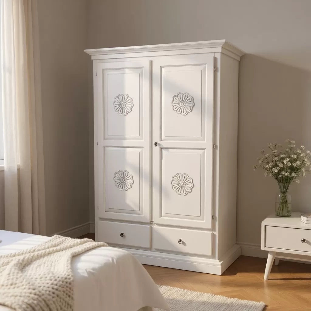 Armadio 2 porte legno shabby bianco con rosone 125x61x200 - Mobili 2G