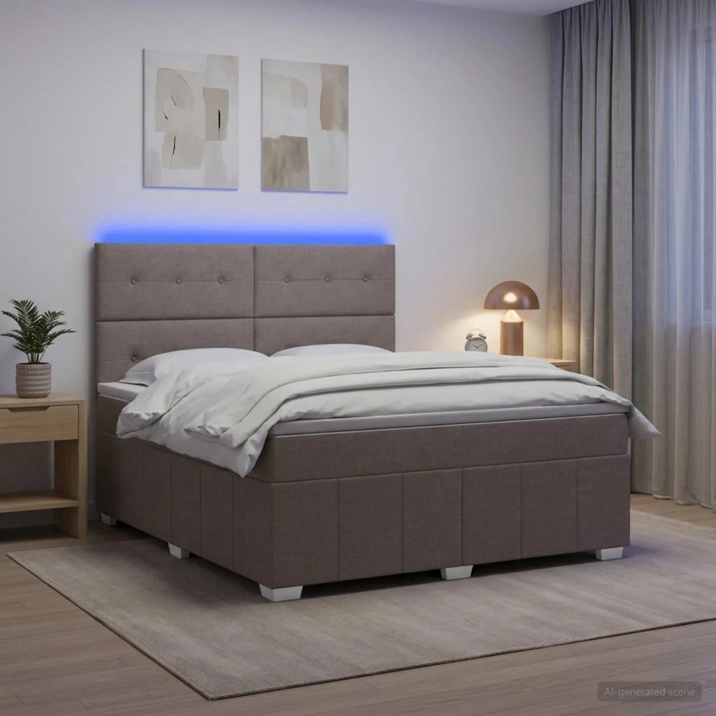 Letto Box Spring LED con Materasso Tortora 180 x 200 cm Tessuto 3455665