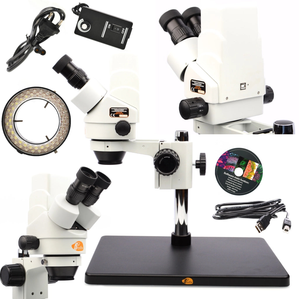 Mikroscopio Stereoscopico Trinoculare Rosfix Pluto Pro con Fotocamera USB e Illuminatore 56xLED – Alta Qualità Ottica