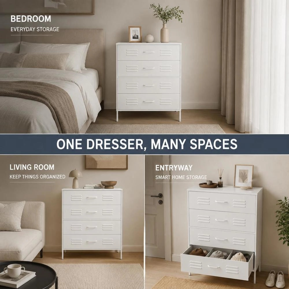Chest Of Drawers, White, 80x35x101.5 Cm, Steel