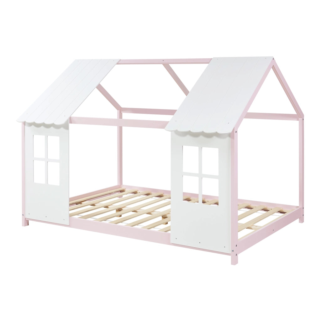 Letto Tostedt per Cameretta a Forma di Casetta Semiaperta 120 x 200 cm Rosa / Bianco [en.casa]