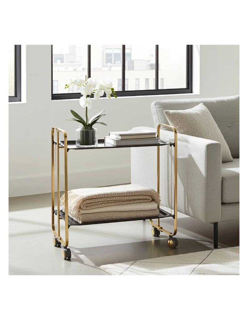 Carrello da cucina pieghevole dorato con ruote BAUHAUS 2 ripiani