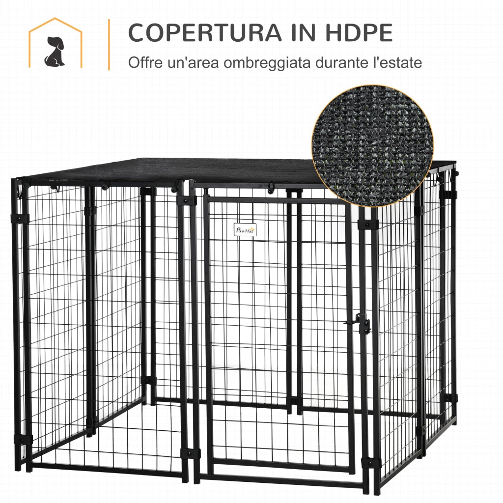 Recinto per Cani Pieghevole con Copertura ¨C zephmum ¨C 8 Pannelli con Porta, 141x141x113cm, Nero