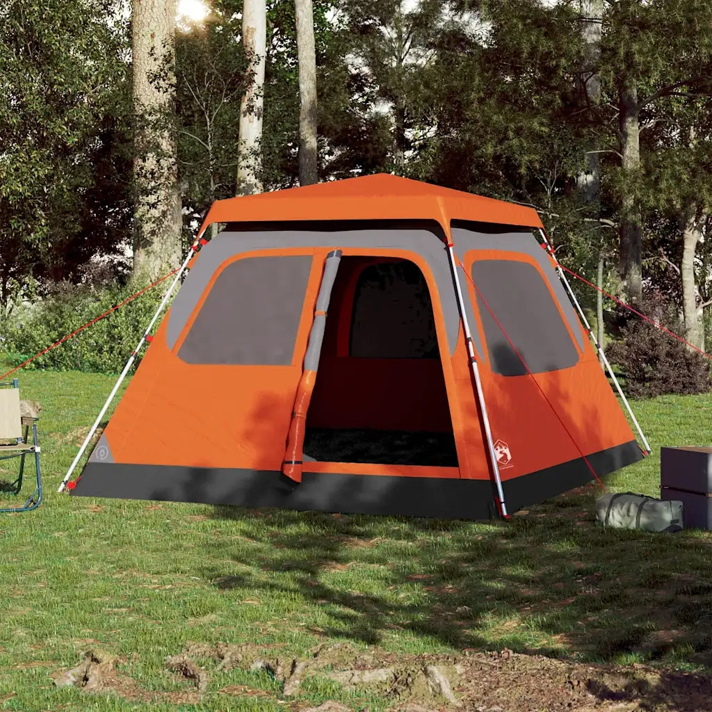 Tenda a Cupola 6 Persone Grigio e Arancione a Rilascio Rapido