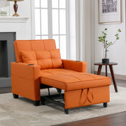 Poltrona letto 3 in 1 estraibile con schienale regolabile porta bevande e tasca in pu arancione 74 × 87 × 84 cm