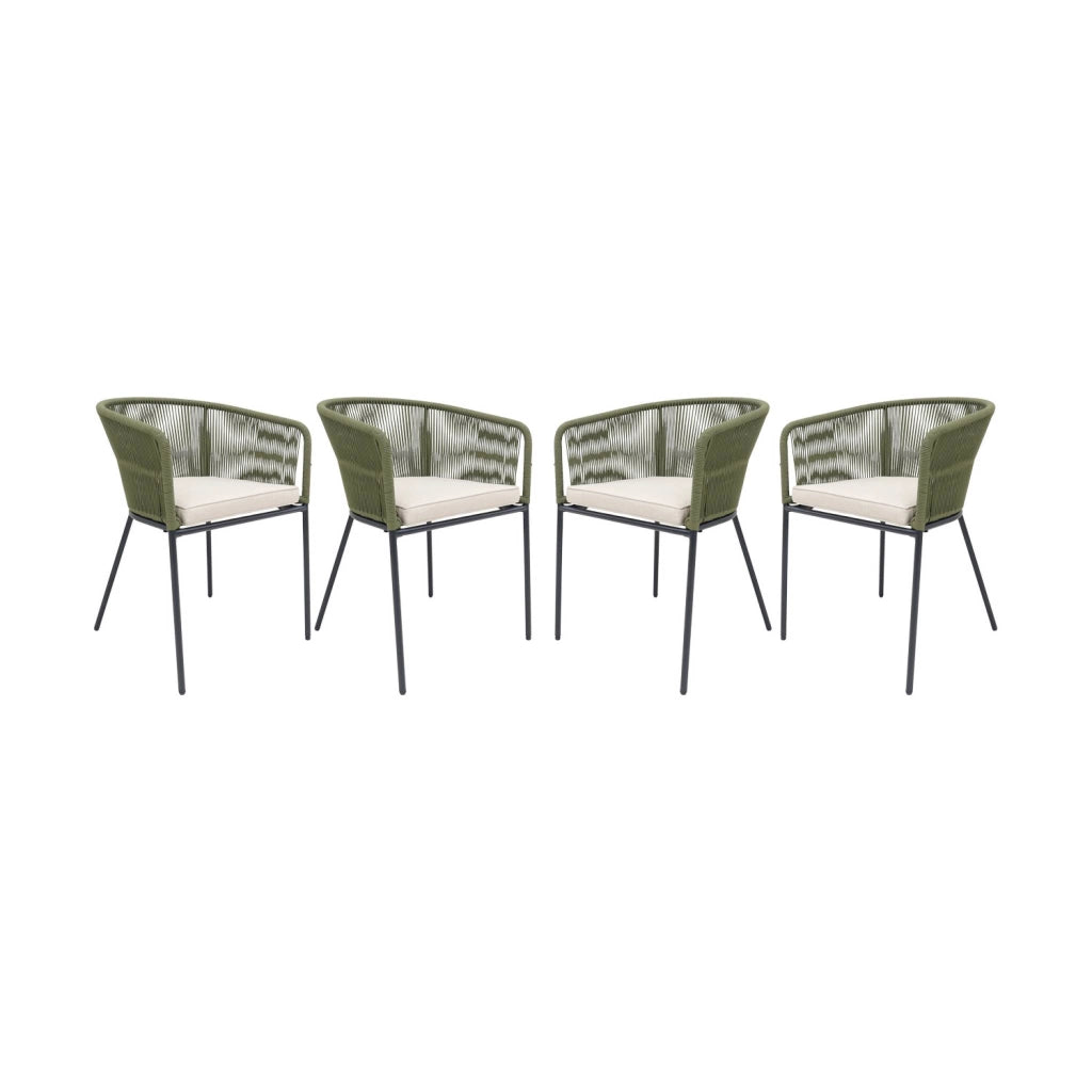 Set 4 sedie in corda e acciaio zincato, verde kaki