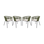Set 4 sedie in corda e acciaio zincato, verde kaki