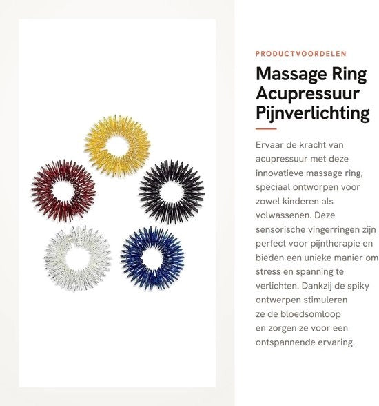 Rimedi Acupressione 5 pezzi - Anelli per sensazioni - Terapia del dolore - Acciaio inossidabile - Spiky - Dimensioni 2,5 x 2,5 x 0,5 cm - Massaggiatore