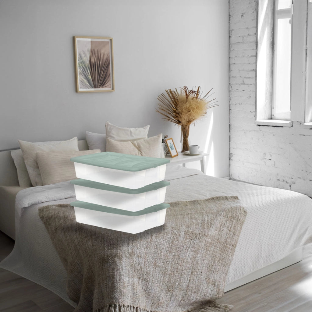 SET 3 PZ BOX SCATOLA SOTTO LETTO DA 60X40XH14CM IN PLASTICA CON COPERCHIO VERDE