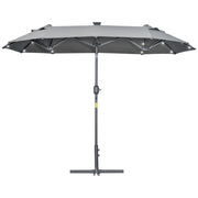 EasyComfort Ombrellone doppio con Base a crocee Luci Solari, 295x150x219cm, Grigio
