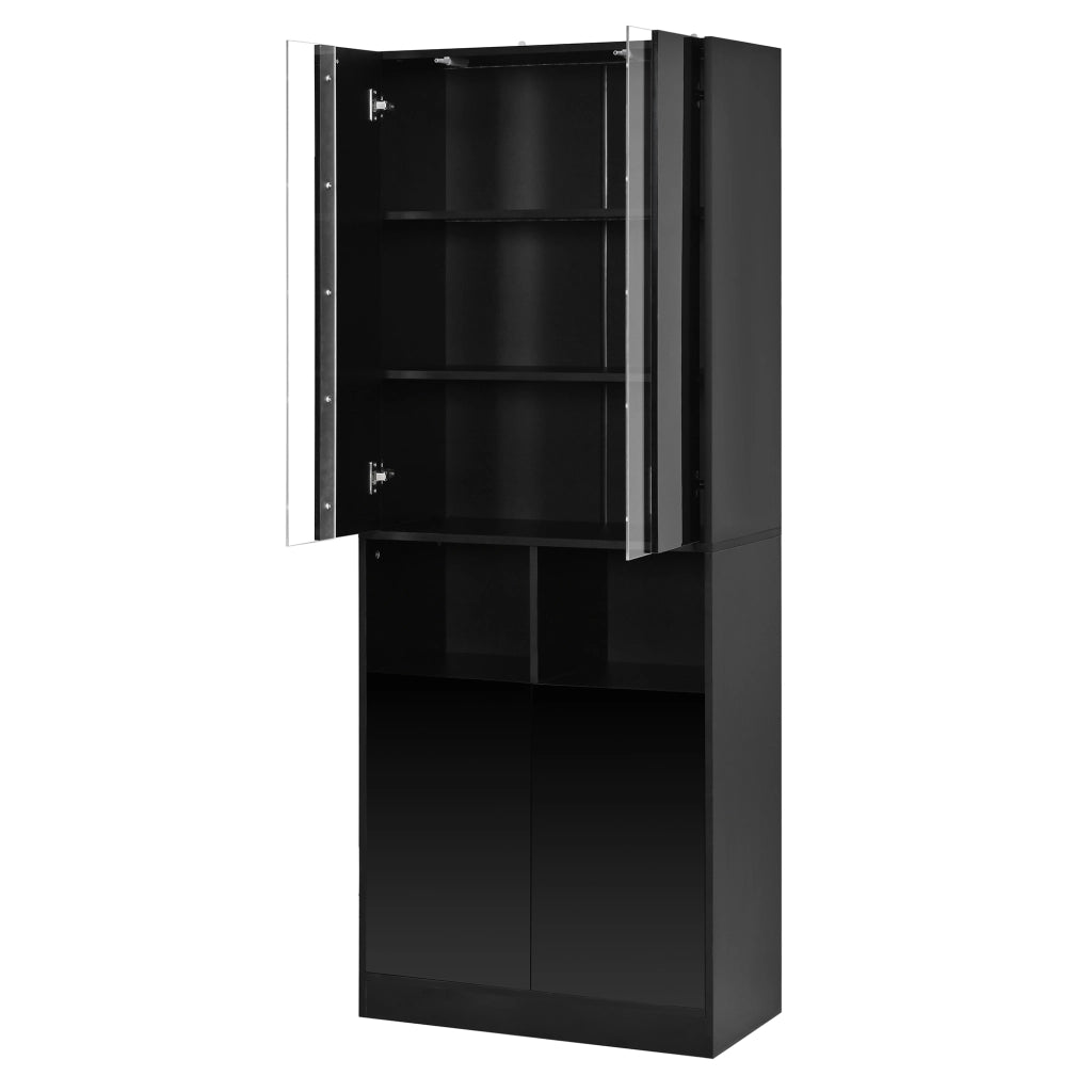 ARMADIO ALTO 70x35x180 cm Nero MDF e pannello truciolare con LED