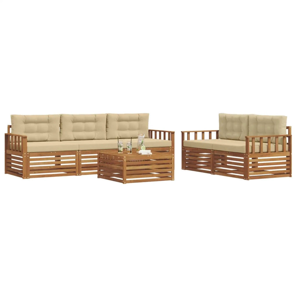 Set di divani da esterno con cuscino 6 pcs Naturale e Beige 3373013