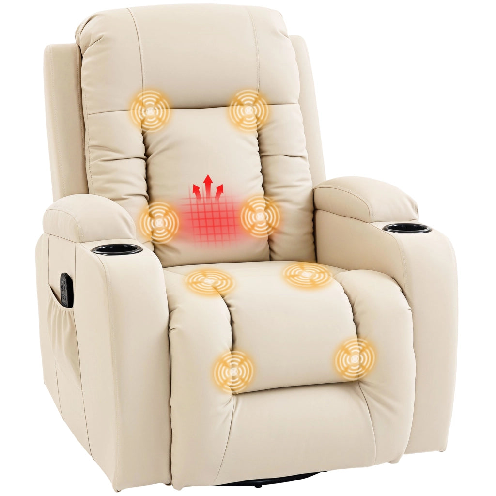Poltrona Relax Reclinabile Massaggiante Riscaldata ¨C Xylo ¨C Similpelle Crema con Telecomando