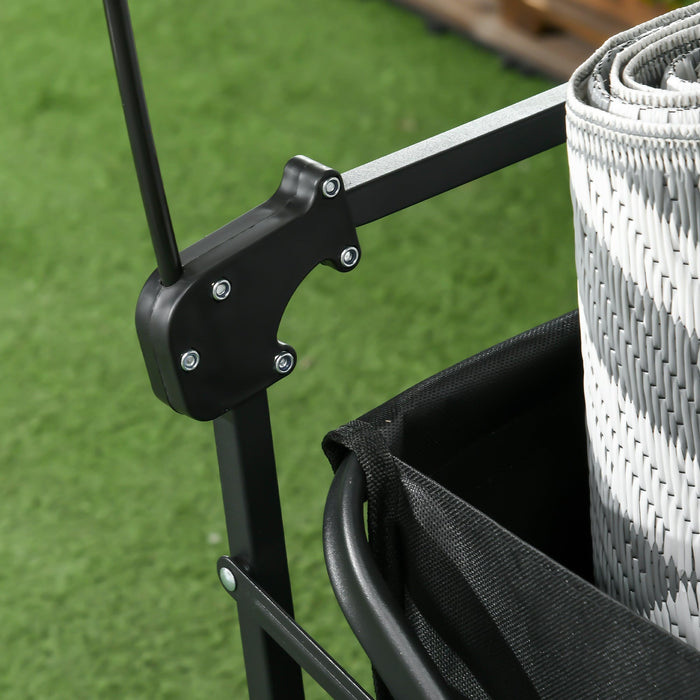 Carrello da Giardino 110L con Maniglia Telescopica e Tettuccio in Acciaio e Tessuto Oxford Nero