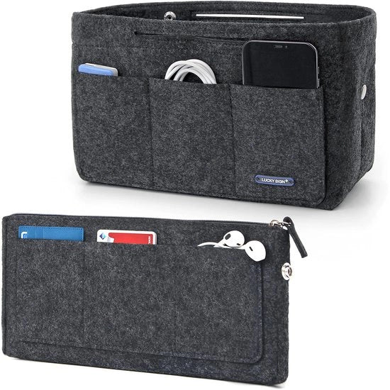 Organizzatore per borse con tasoporta con chiusura e chiodo, panno multifunzionale, 26 x 11 x 16 cm - grigio scuro