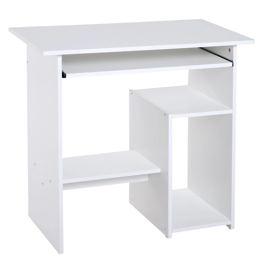 EasyComfort Scrivania Salvaspazio da Casa e Ufficio, Moderna Scrivania per Computer, Porta PC, Ripiano per CPU e Mensola per Tastiera Estraibile in Legno, 80x45x75cm, Bianco