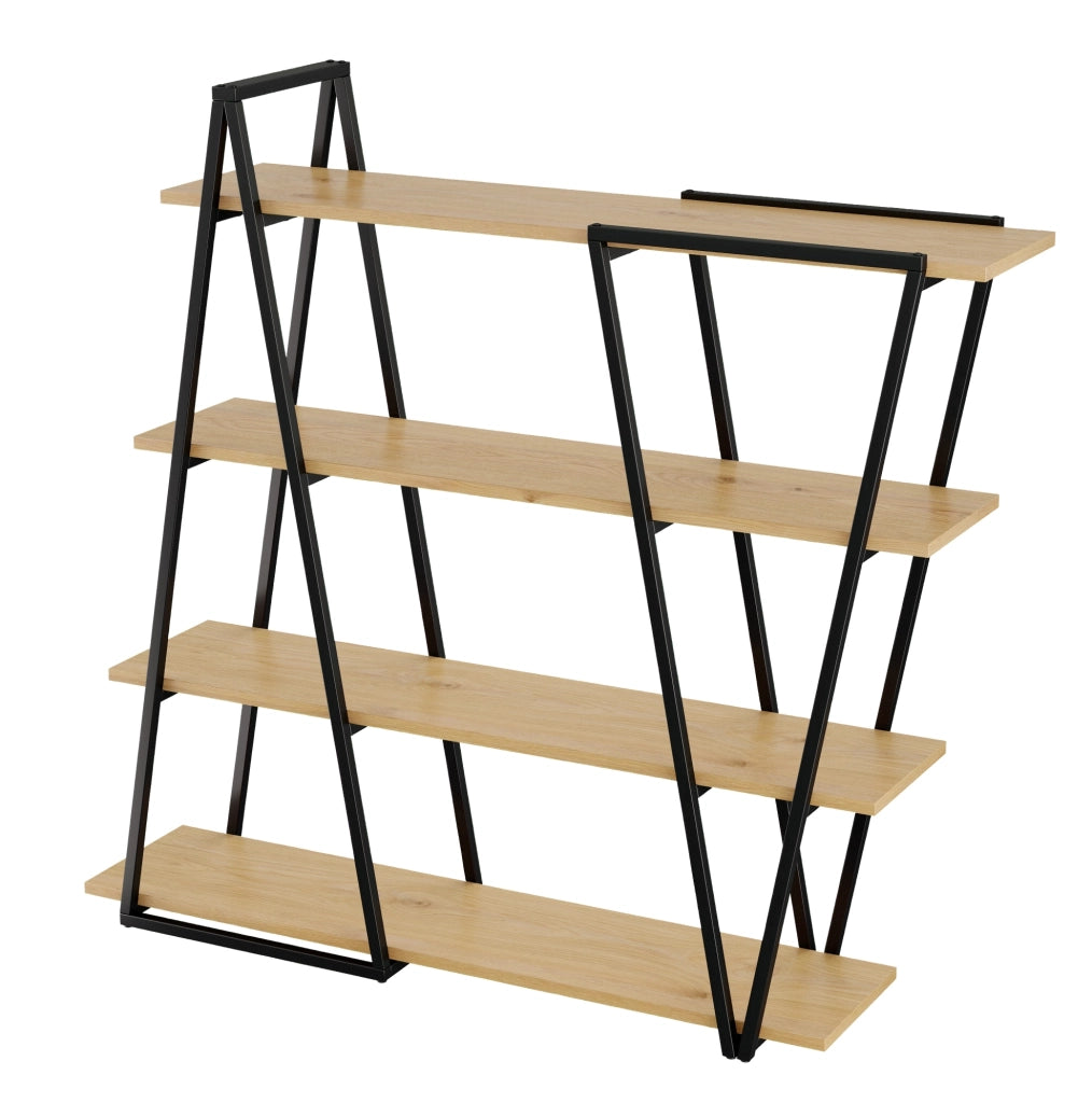 Libreria geometrica 158×35×166 cm in MDF nero e marrone