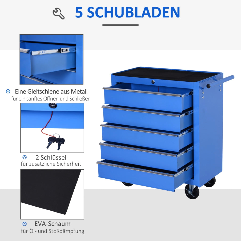 CARRELLO PORTAATTREZZI 5 cassetti 68 x 38,5 x 72,5 cm Blu in acciaio