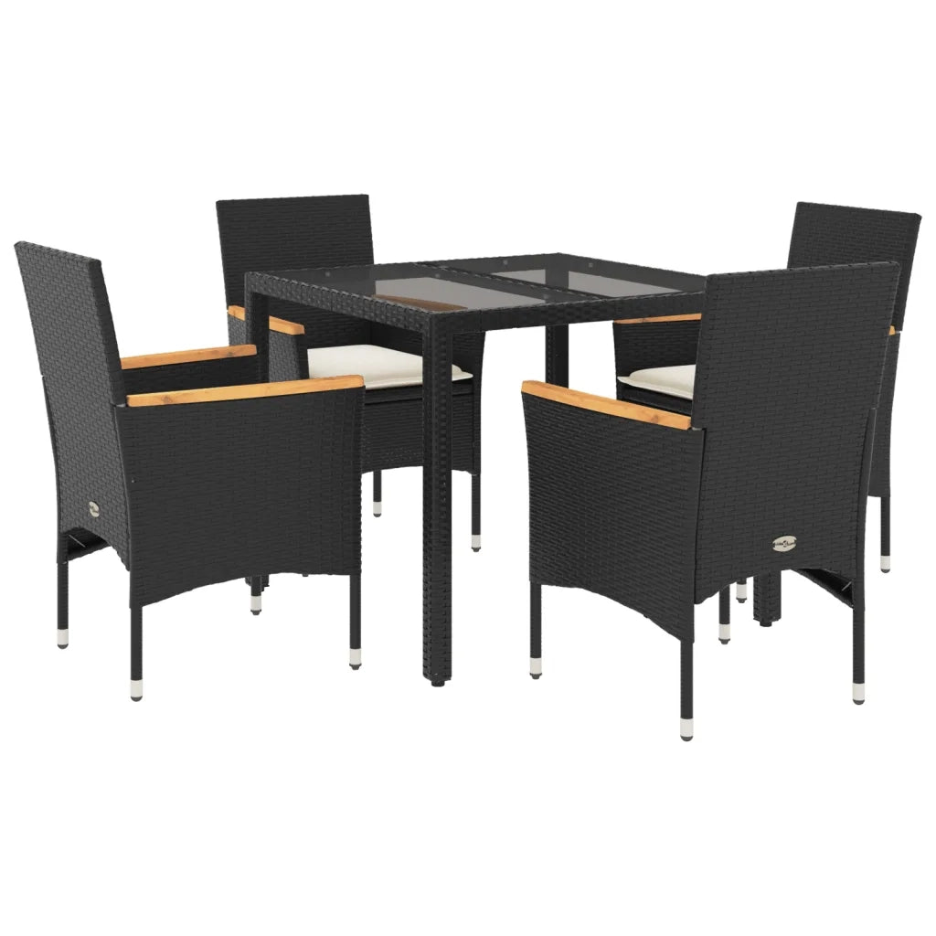Set da Pranzo da Giardino con Cuscini 5 pz | Set Salotto da Giardino Polyrattan e Vetro