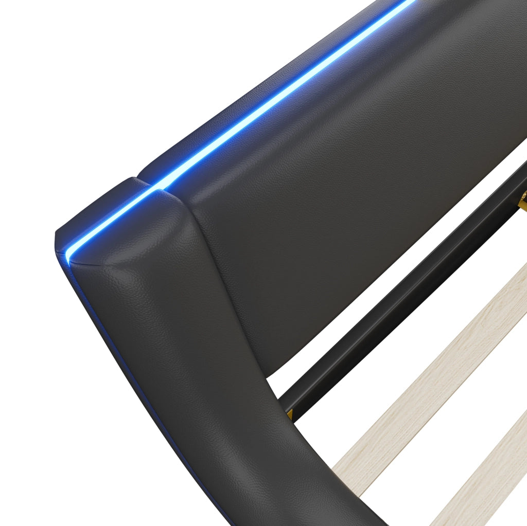 Letto a pavimento 140x200 cm in PU nero con LED regolabili via app