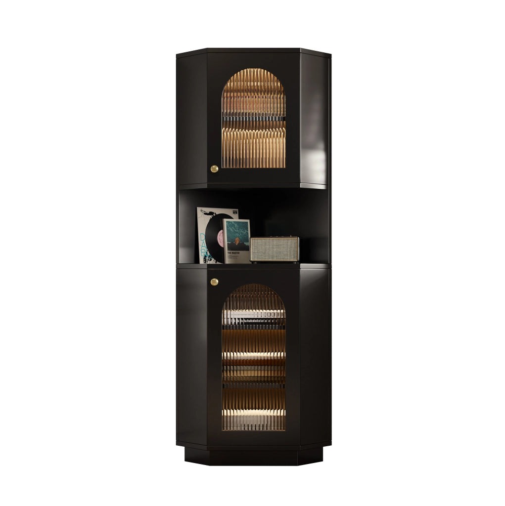 Mobile bagno angolare con luce interna; MDF; nero