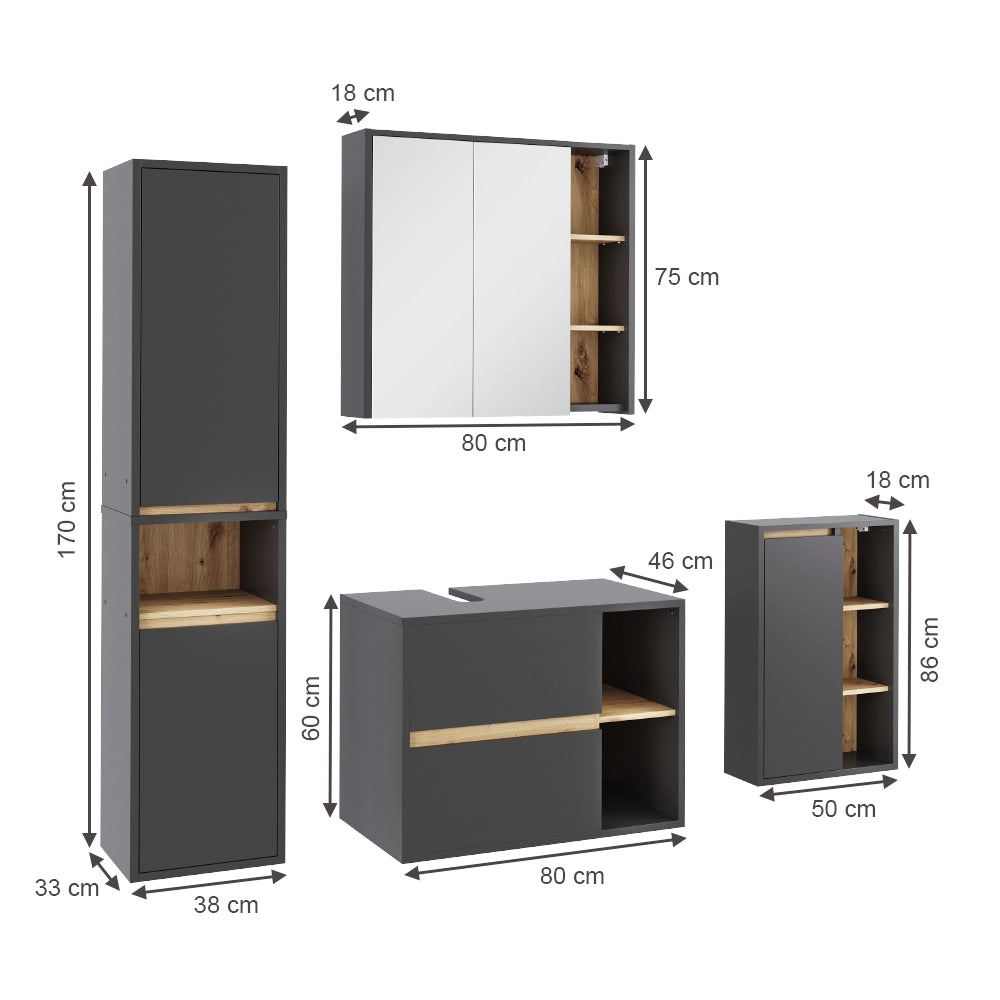 Vicco Set di mobili da bagno Grigio/Artisan 4 parti
