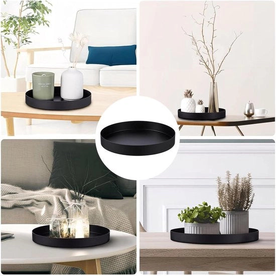 Piatto Decorativo Rond 20 cm - Nero - Metallo - Decorativo - Multifunzionale - Altezza 2,7 cm - Piatto Decorativo