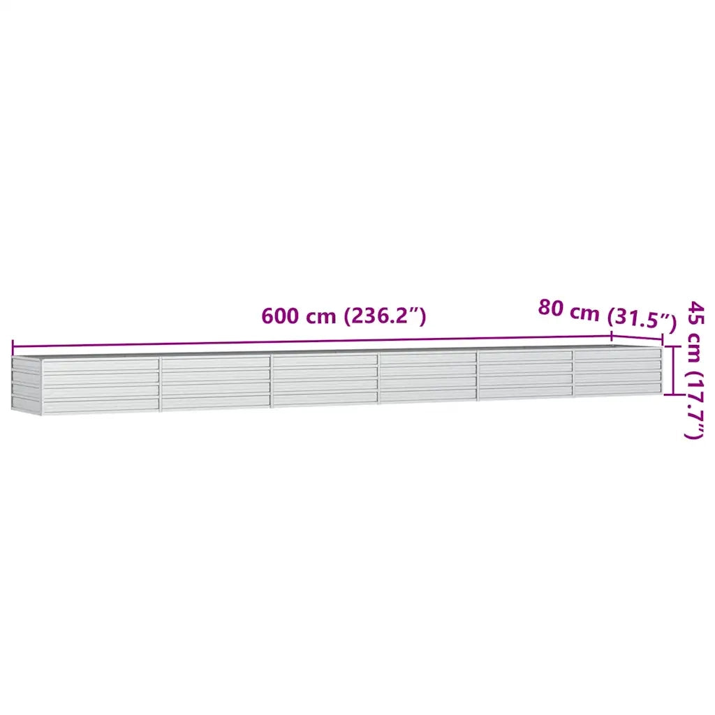 Letto Rialzato Giardino 600x80x45 cm in Acciaio Zincato Argento cod mxl 67210