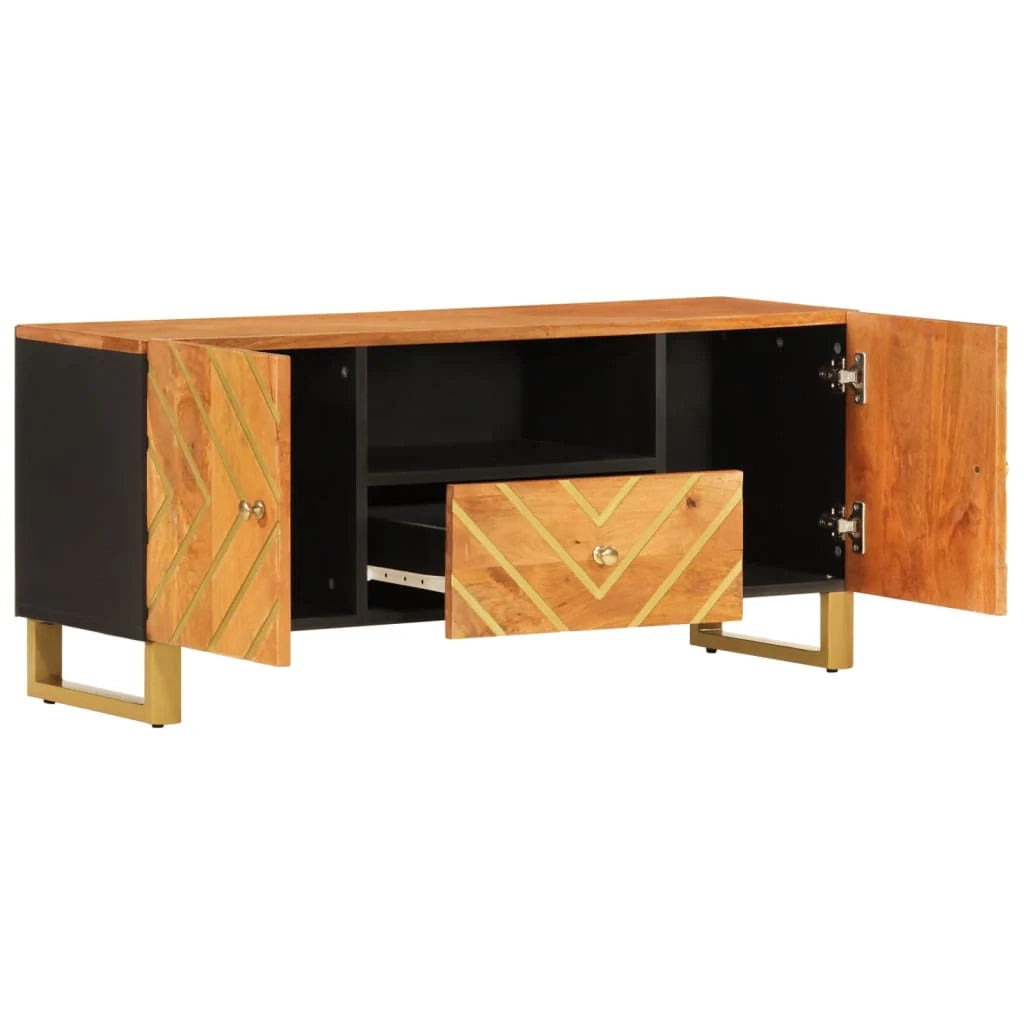 Mobile TV multimediale scaffale per televisione televisore buffet sala da pranzo soggiorno camera da letto e 105 x 33,5 x 46 cm in legno massello legno di mango marrone 02_0027593